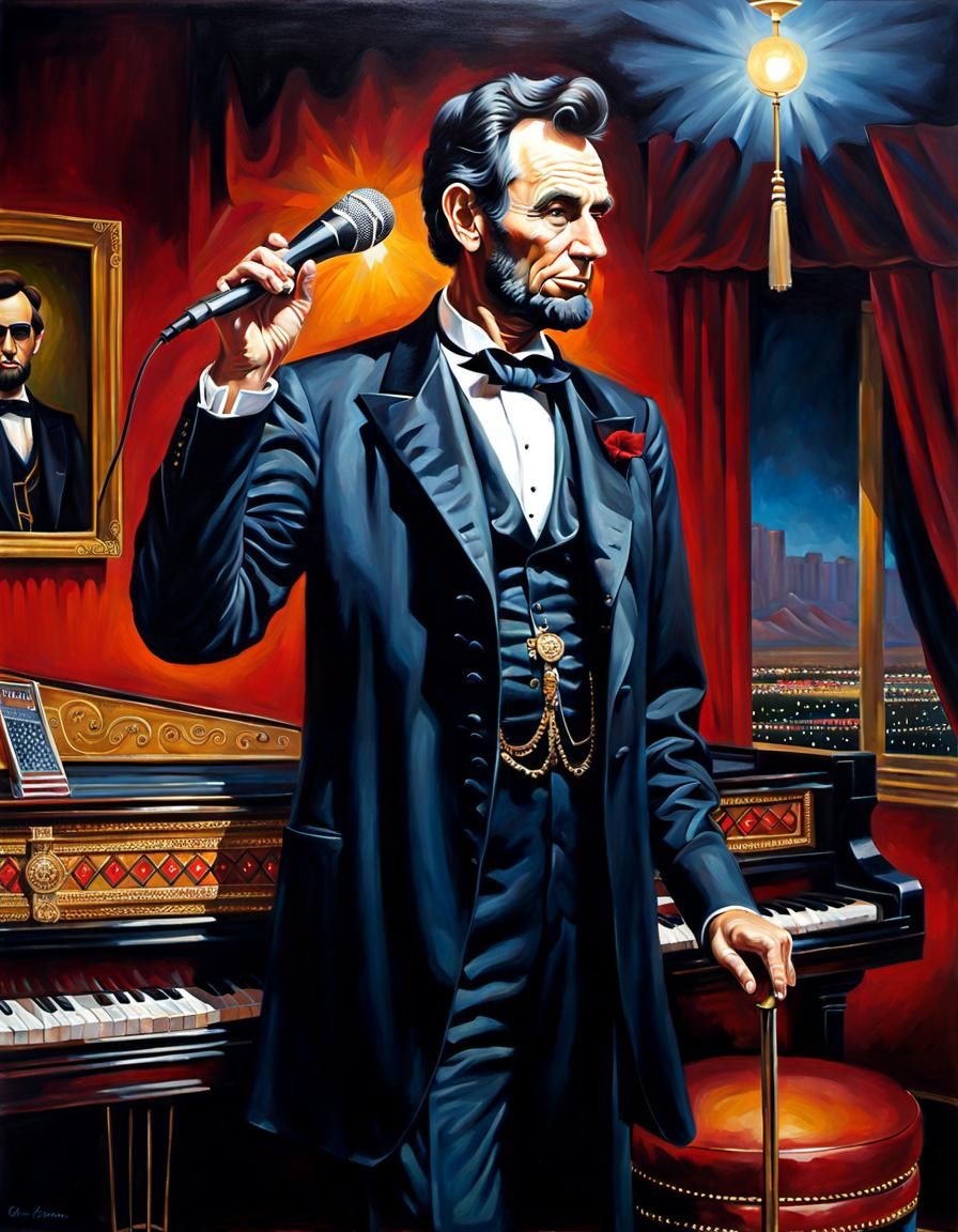 Abraham Lincoln: Vegas Lounge Singer, Oil Portrait