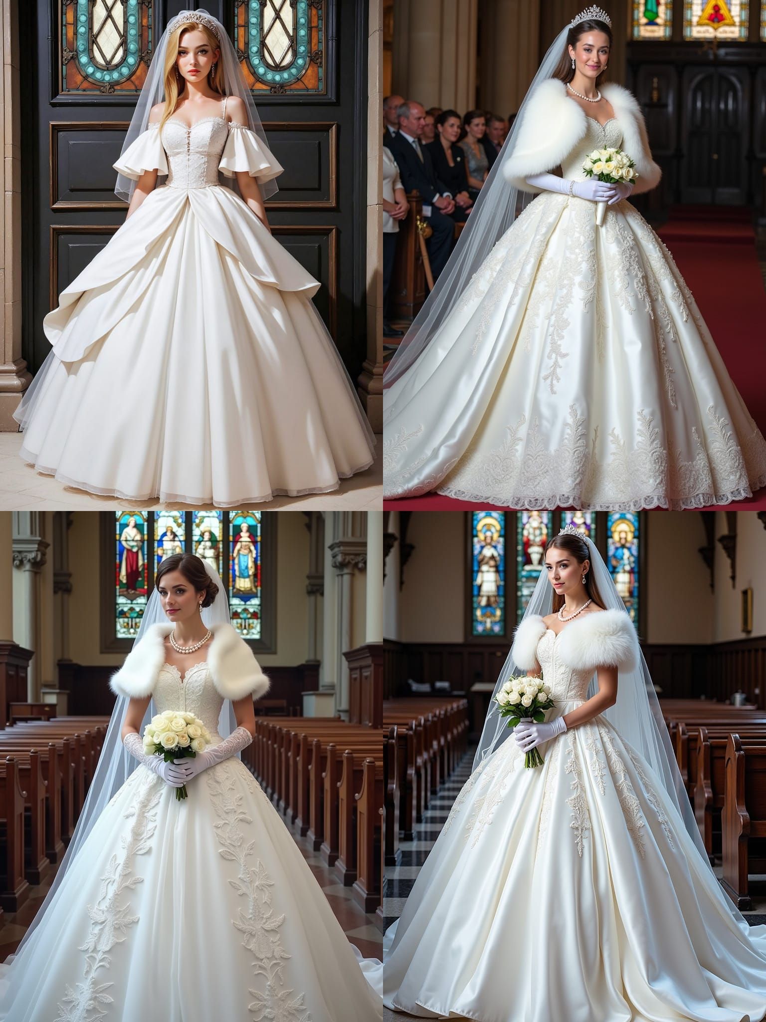 Bride in Regal White Satin Wedding Dress