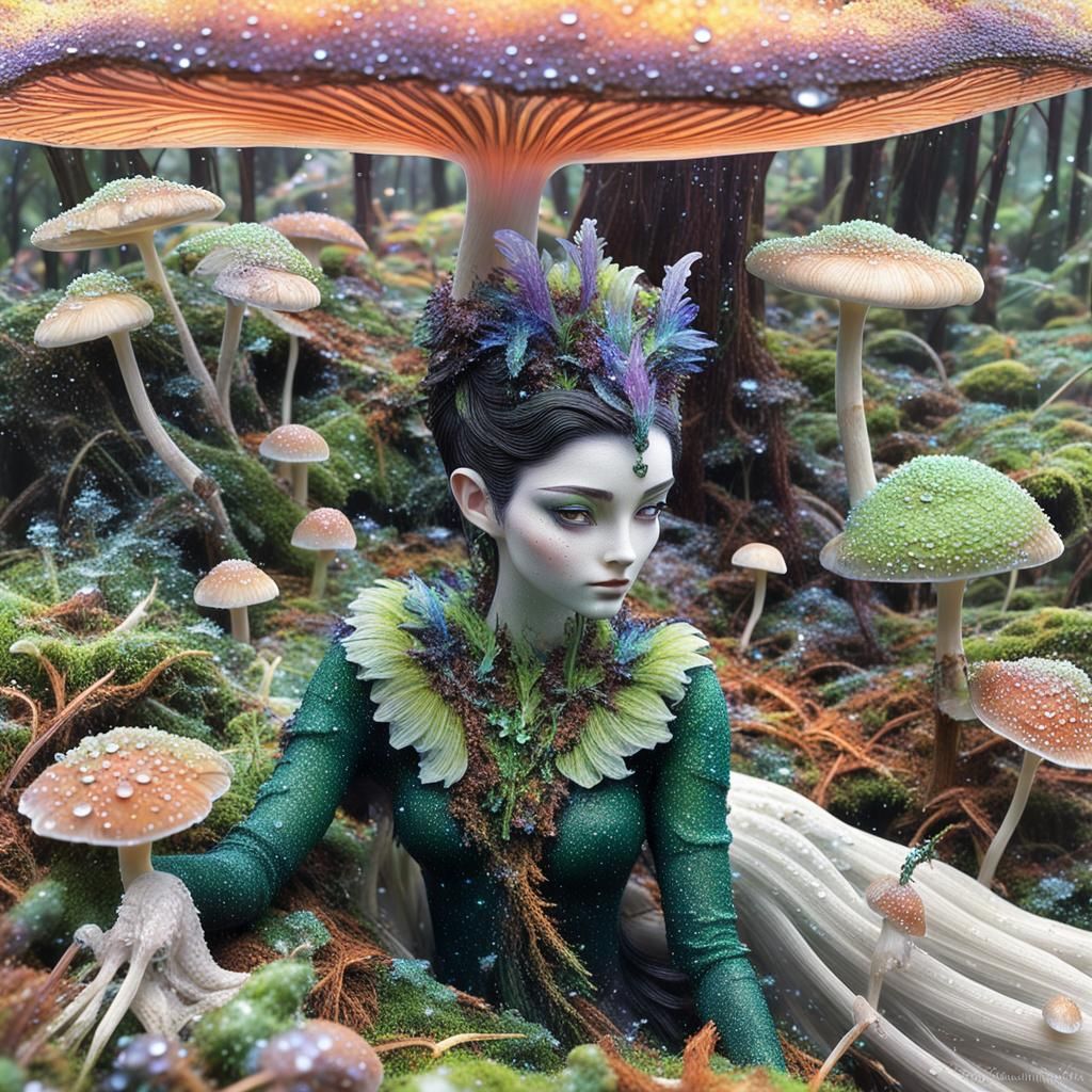 Fairy on Mushroom: Macro, Cubist Gothic Style