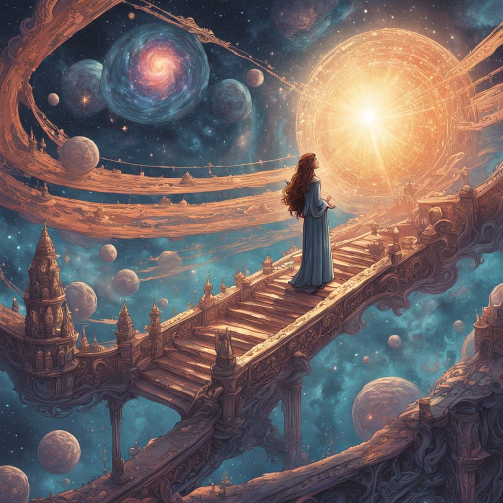 Celestial Goddess Ascends in Vibrant Art Nouveau Style