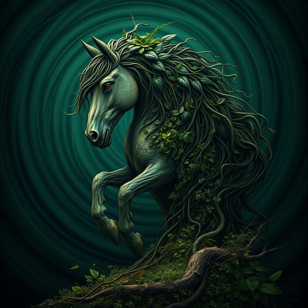 Mother Earth Embodied as a Majestic Earth Horse in Surreal R...