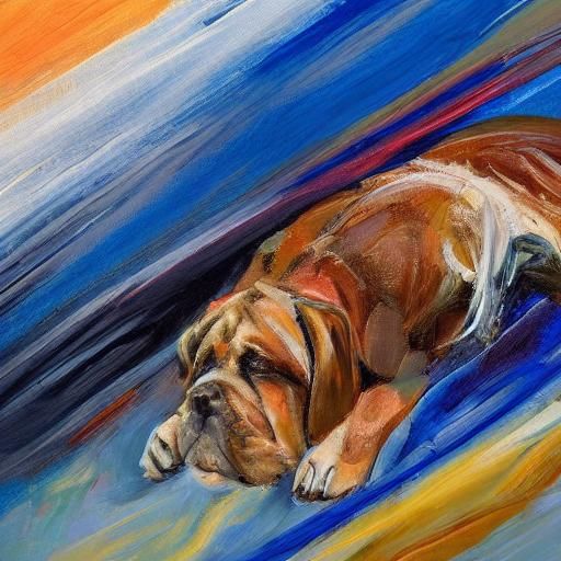 Mastiff Sleeping in Kennel as Impasto Oil Painting