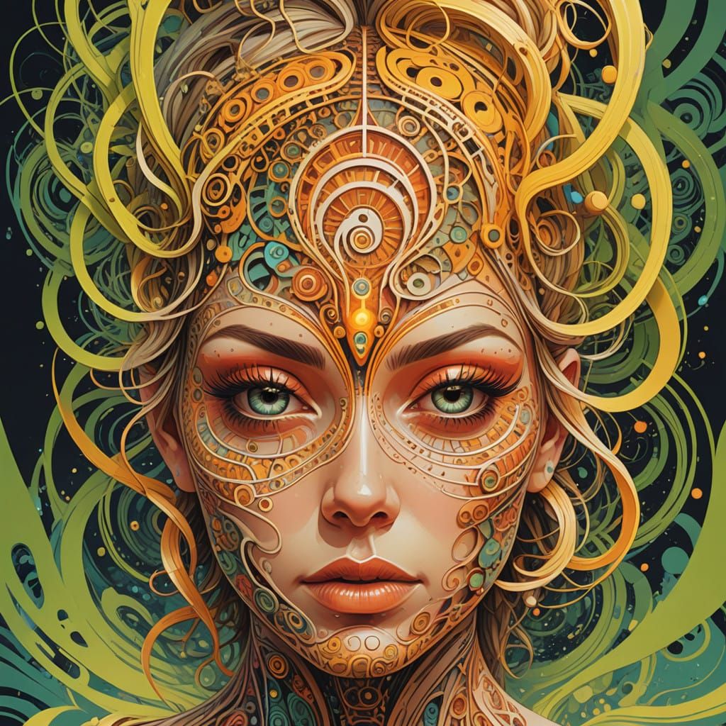 Fractal Wave Function Goddess in Cyberpunk Psychedelia