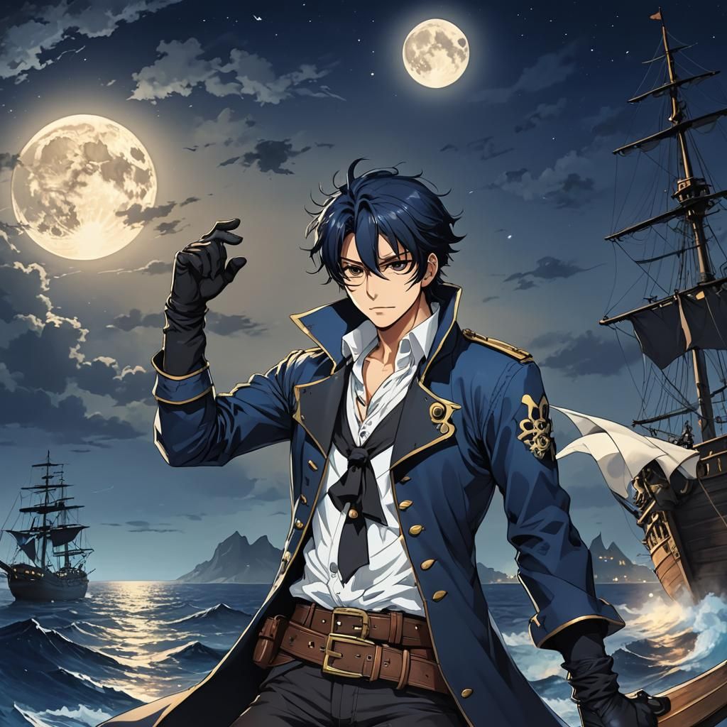 Anime Style Pirate Leaping from Ship at Night
