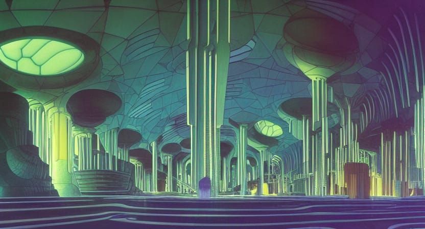 Futuristic Underground City with Waterfalls and Light