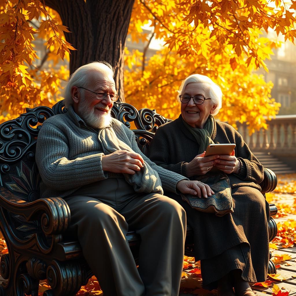 Golden Autumn: Elderly Friends Sharing Stories in Park