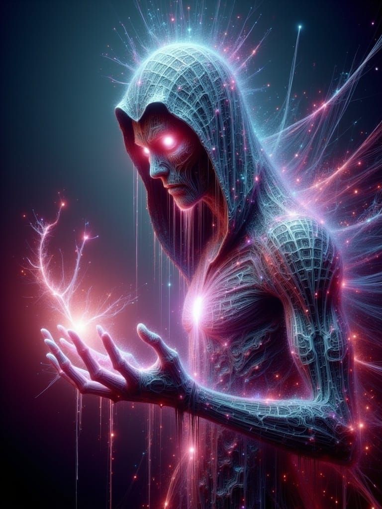 Sorcerer Casting Spells with Necrotic Neon Energy