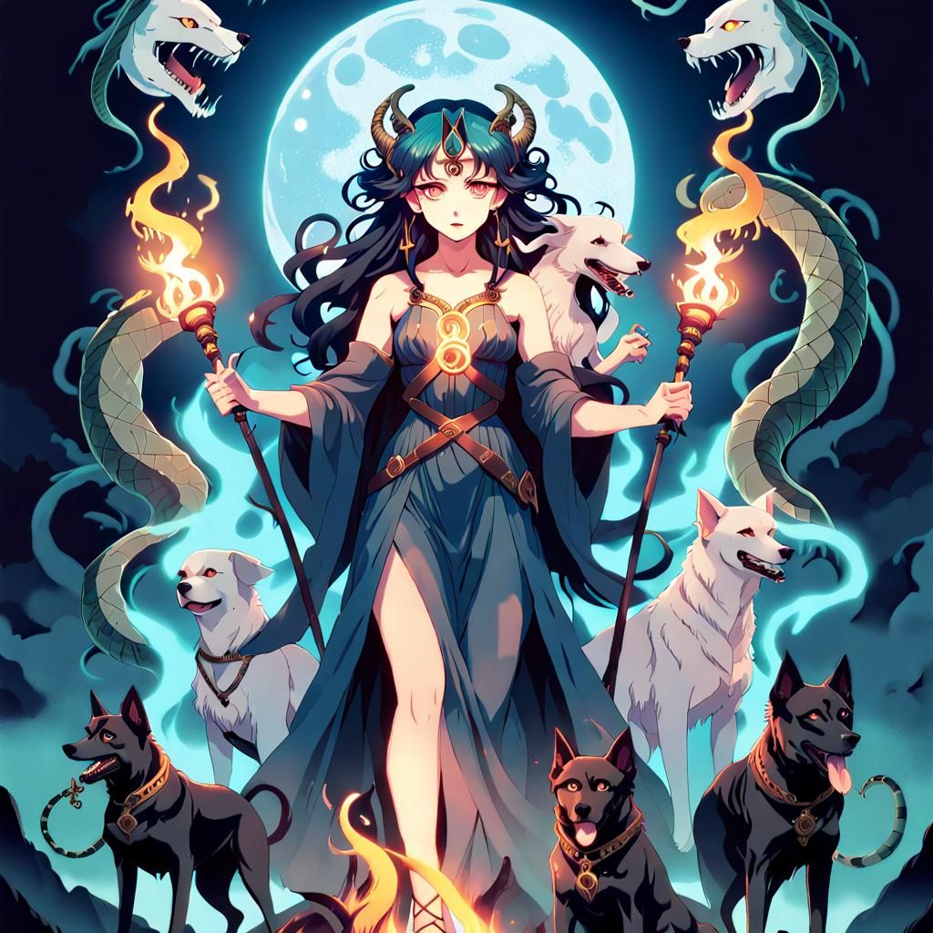 Double exposure transparency anime poster of Hecate was the ...