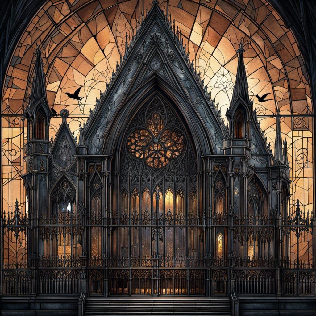 Spooky Gothic Church Sketch with Ravens