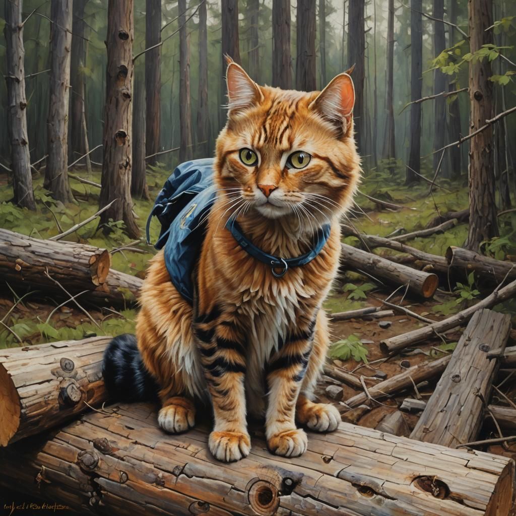 Lumberjack Calico Cat as Oil Painting