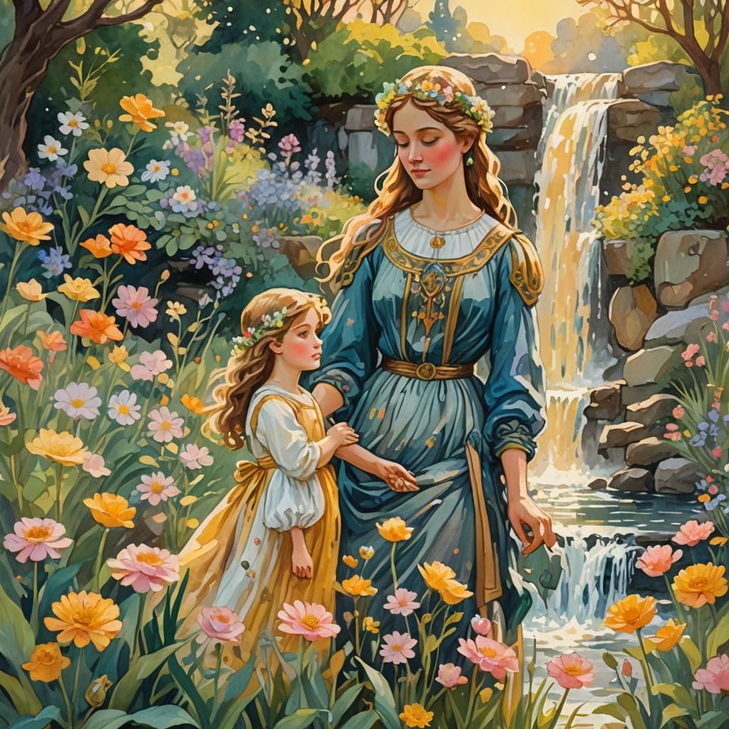 Temperance Tarot Card in Impressionist Gouache Style