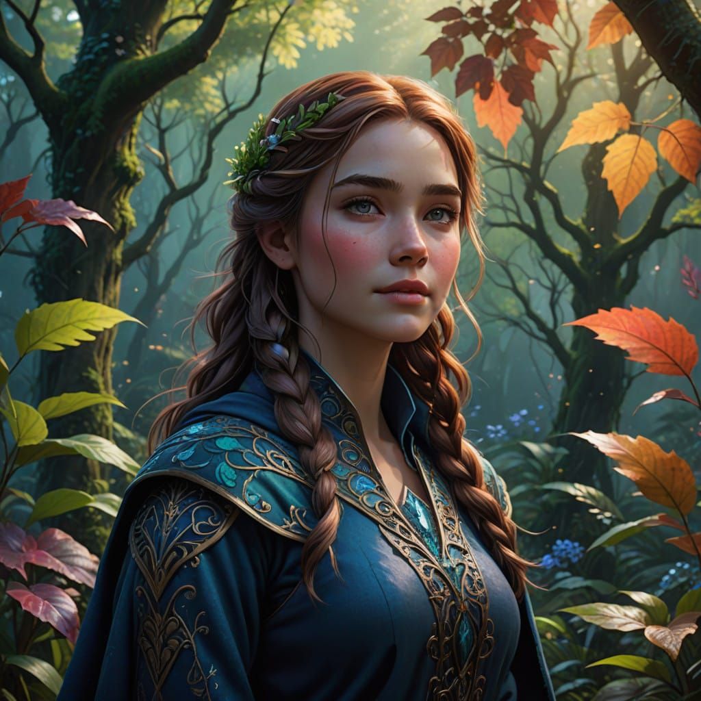 Serene Dreamgirl in Vibrant Fantasy Landscape