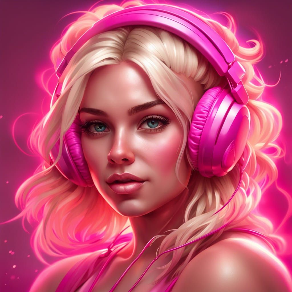 Blonde Girl Portrait with Pink Bikini, Digital Art
