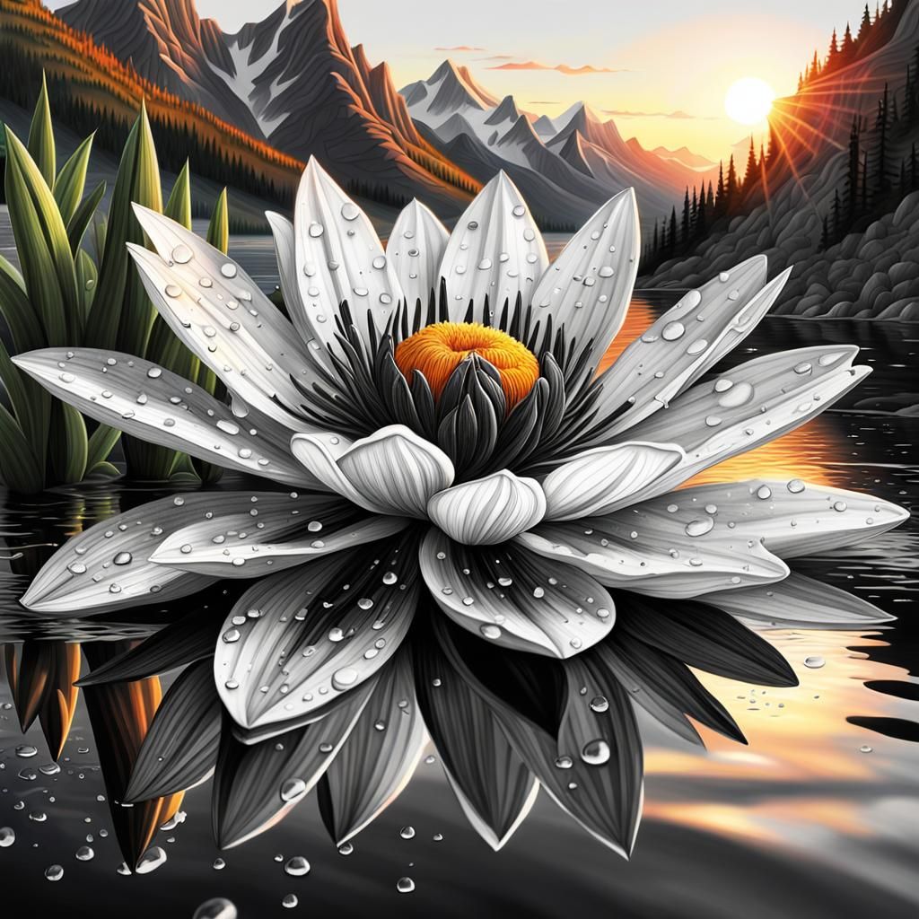 Monochrome Flower in Magical Spring Sunrise