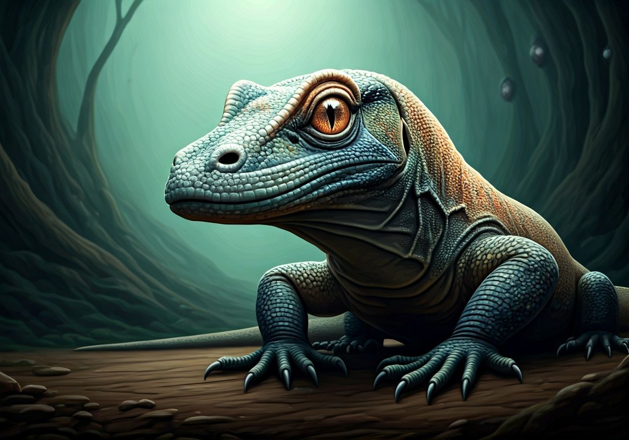 Surreal Komodo Dragon Painting with Plasma Energy Elements