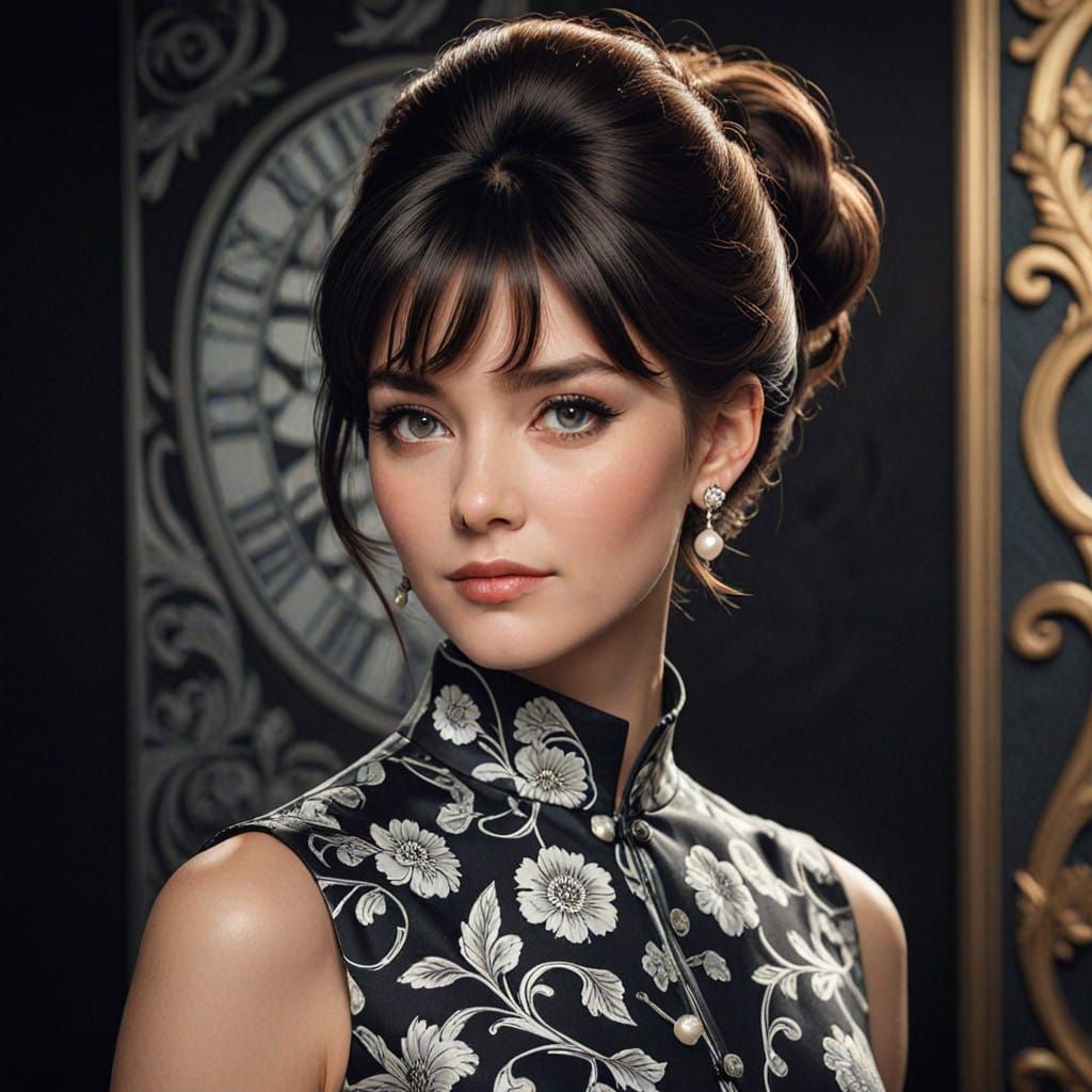 Elegant 1960s Starlet in High-Contrast Black-and-White Portr...