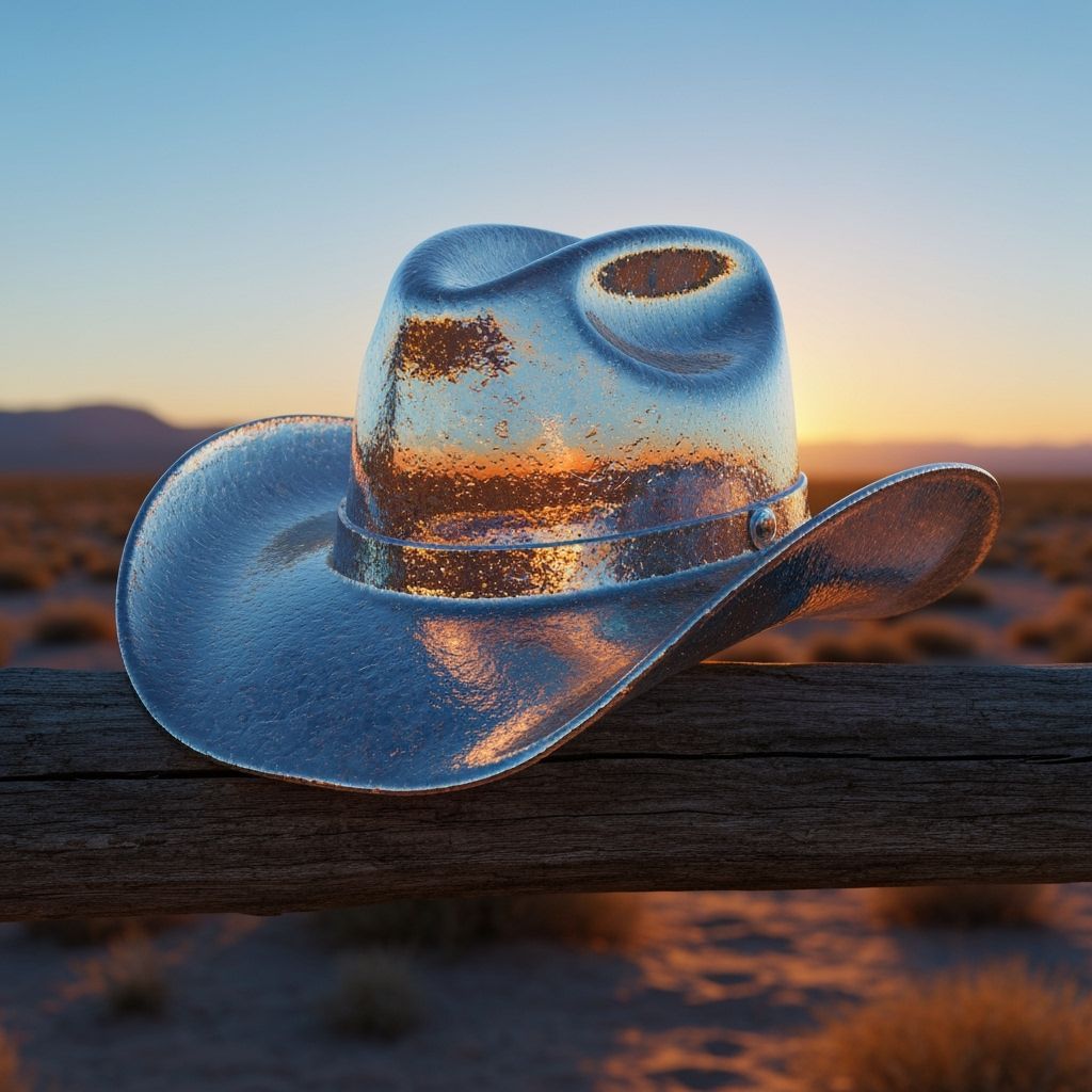 Shimmering Glass Cowboy Hat at Sunset