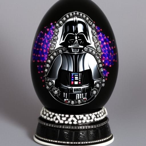 Intricately Carved Jeweled Faberge Egg with Darth Vader