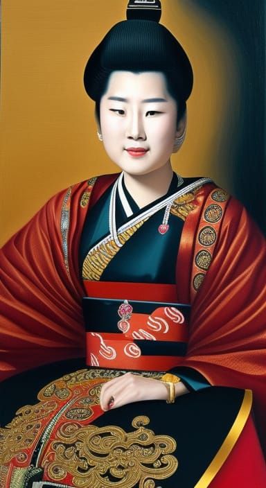 Centered Lady in Benizuri-E Style Portrait