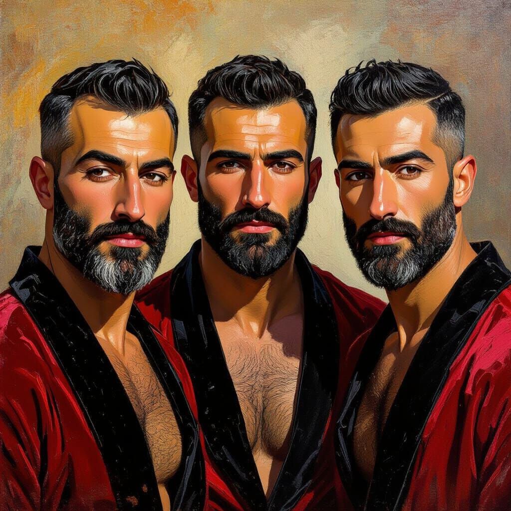 Handsome Men in Velvet Robes: Impasto Oil Painting