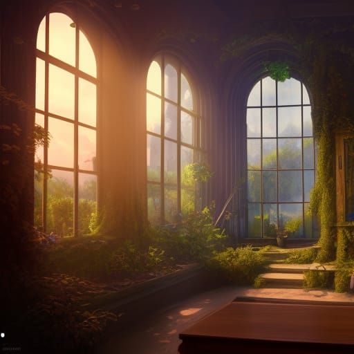 Light Through Window with Plants, Fantasy Concept Art