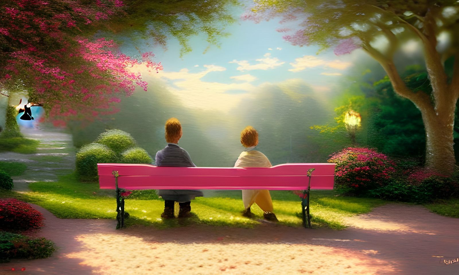 Old Friends on Park Bench: Matte Painting in 8k