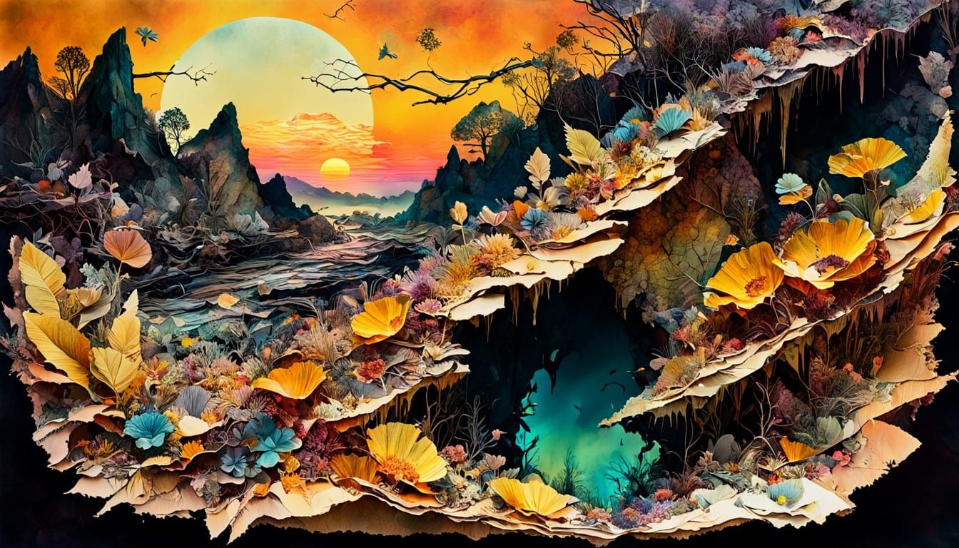 Luminous Decay: Surreal Mixed Media Collage