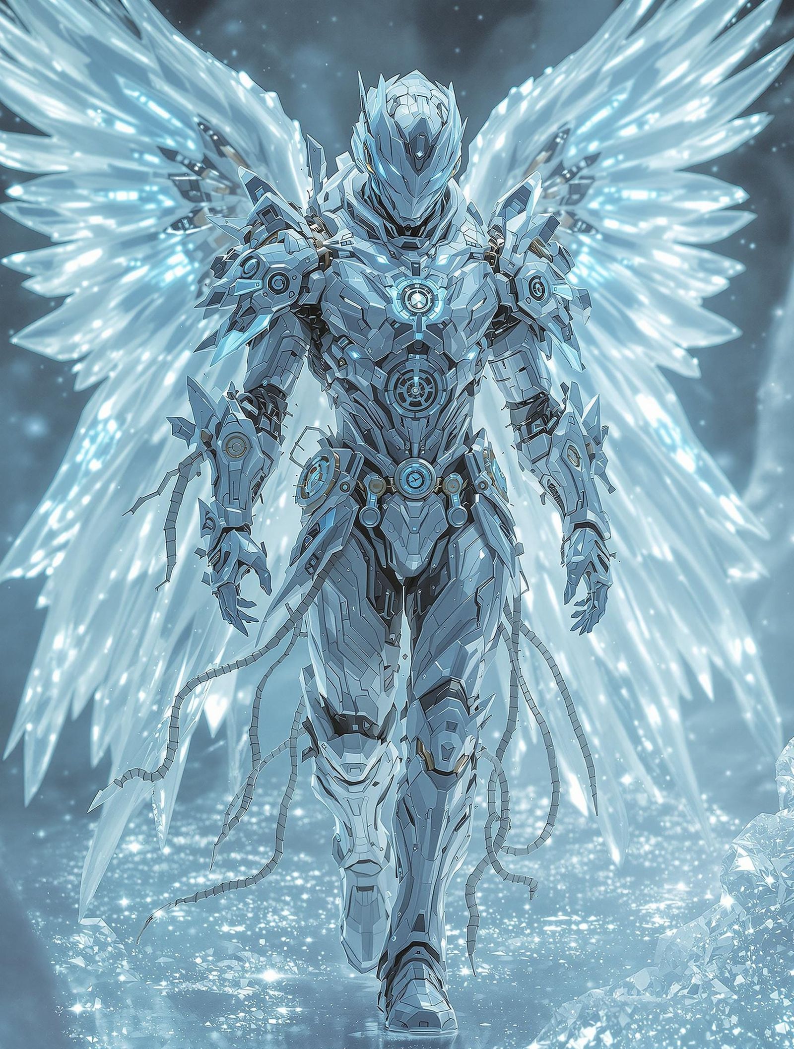 Icy Clockwork Angel in Celestial Void