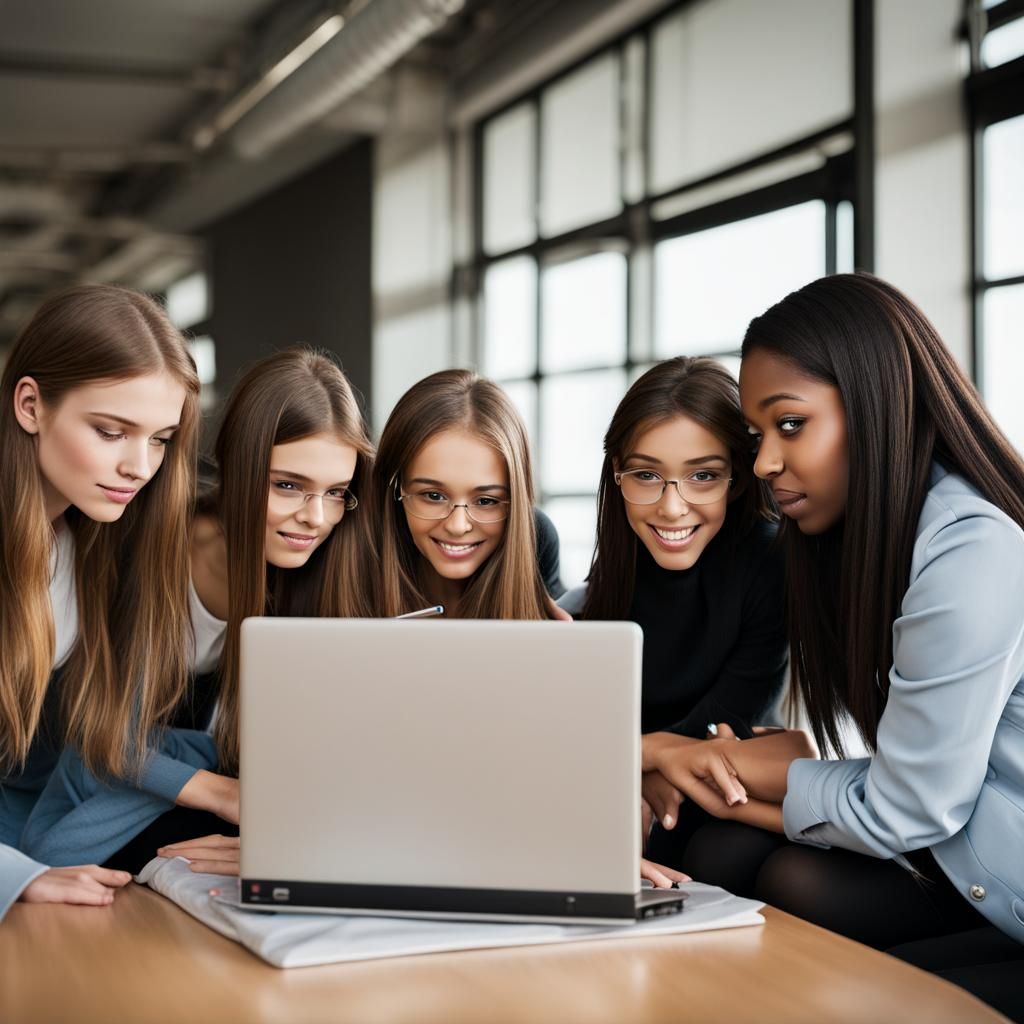 Teenage Girls Gathered Around Laptop Computer