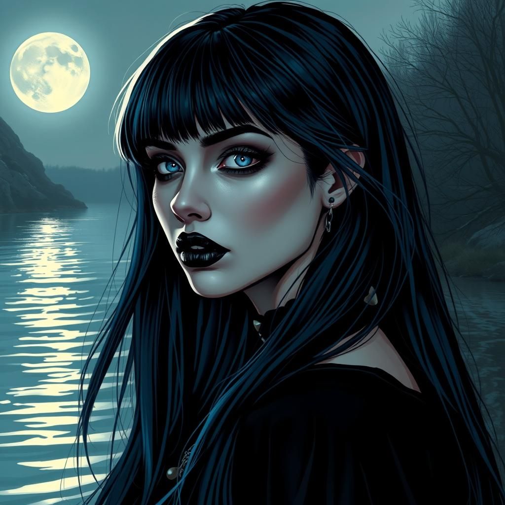 Gothic Girl with Piercings in Comic Book Art Style