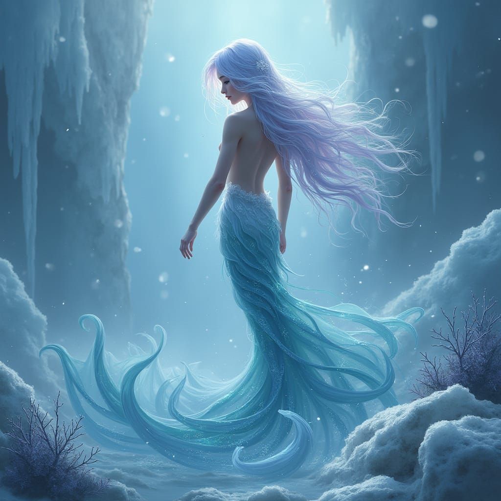 Ethereal Winter Mermaid in Icy Digital Art