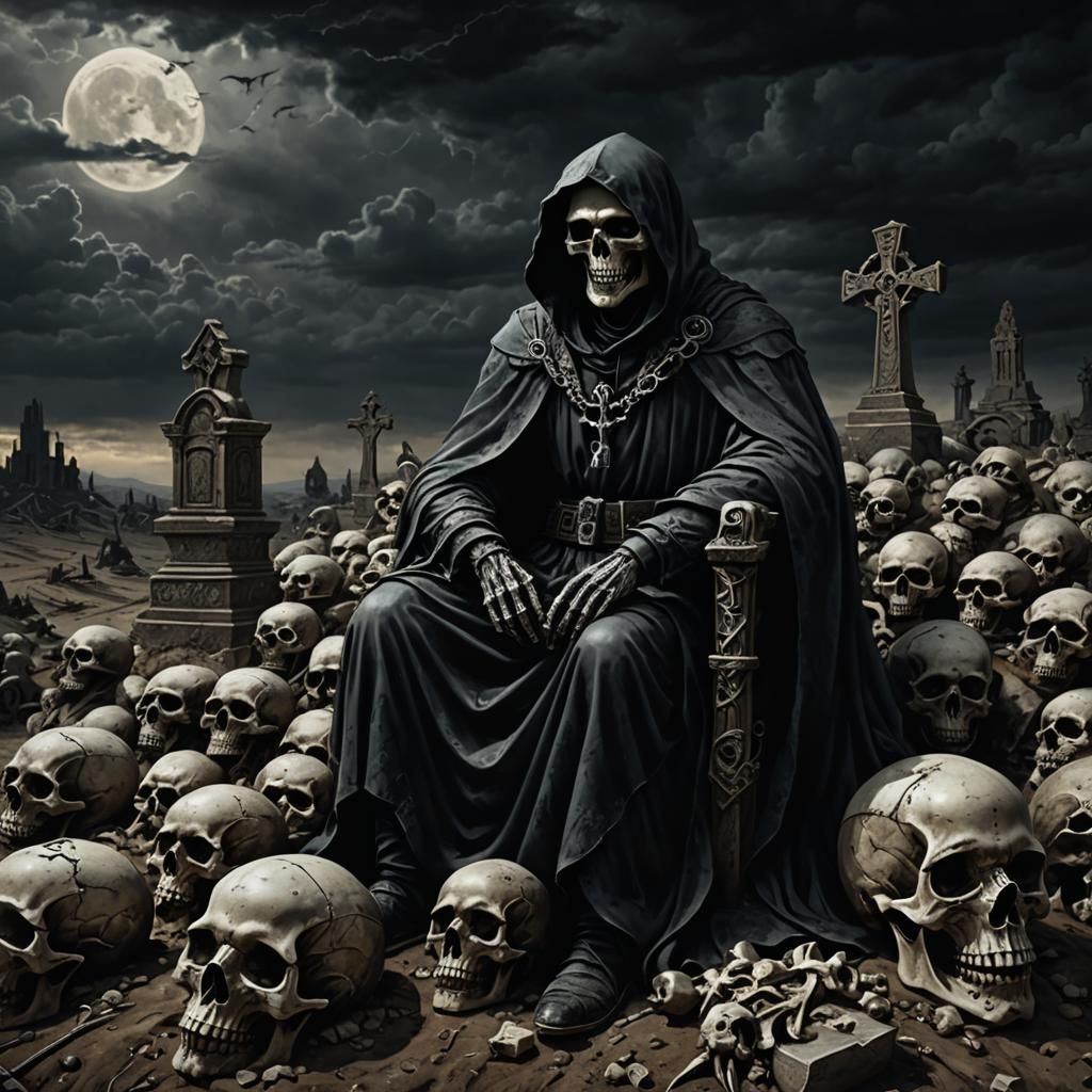 Gothic Grim Reaper in Desolate Landscape