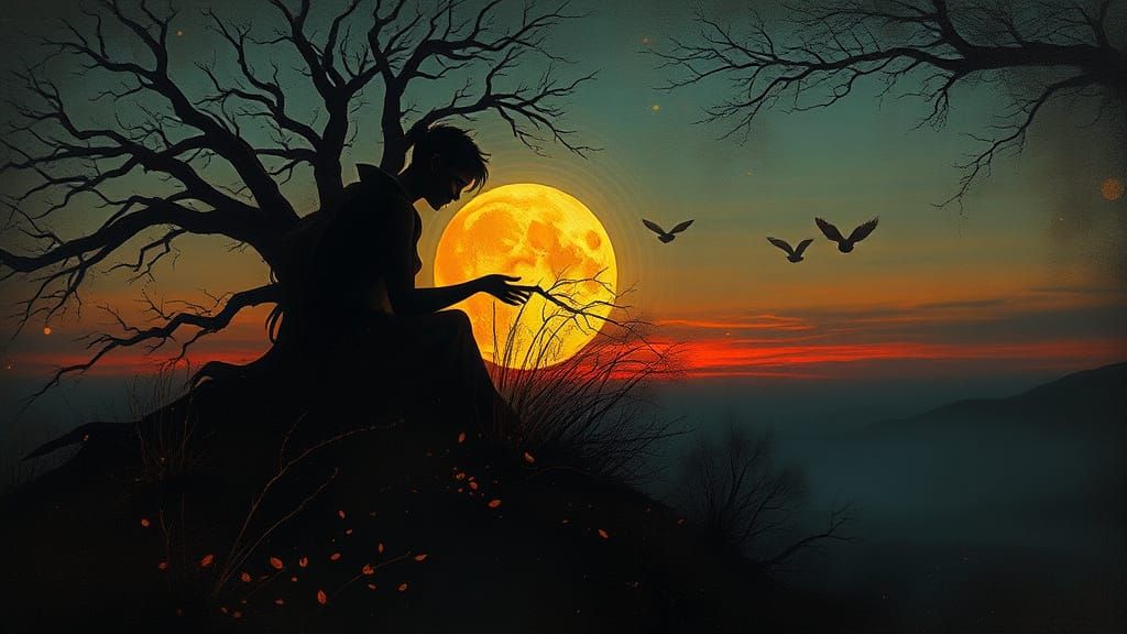 Glowing Autumn Equinox in Glitchcore Patina Style