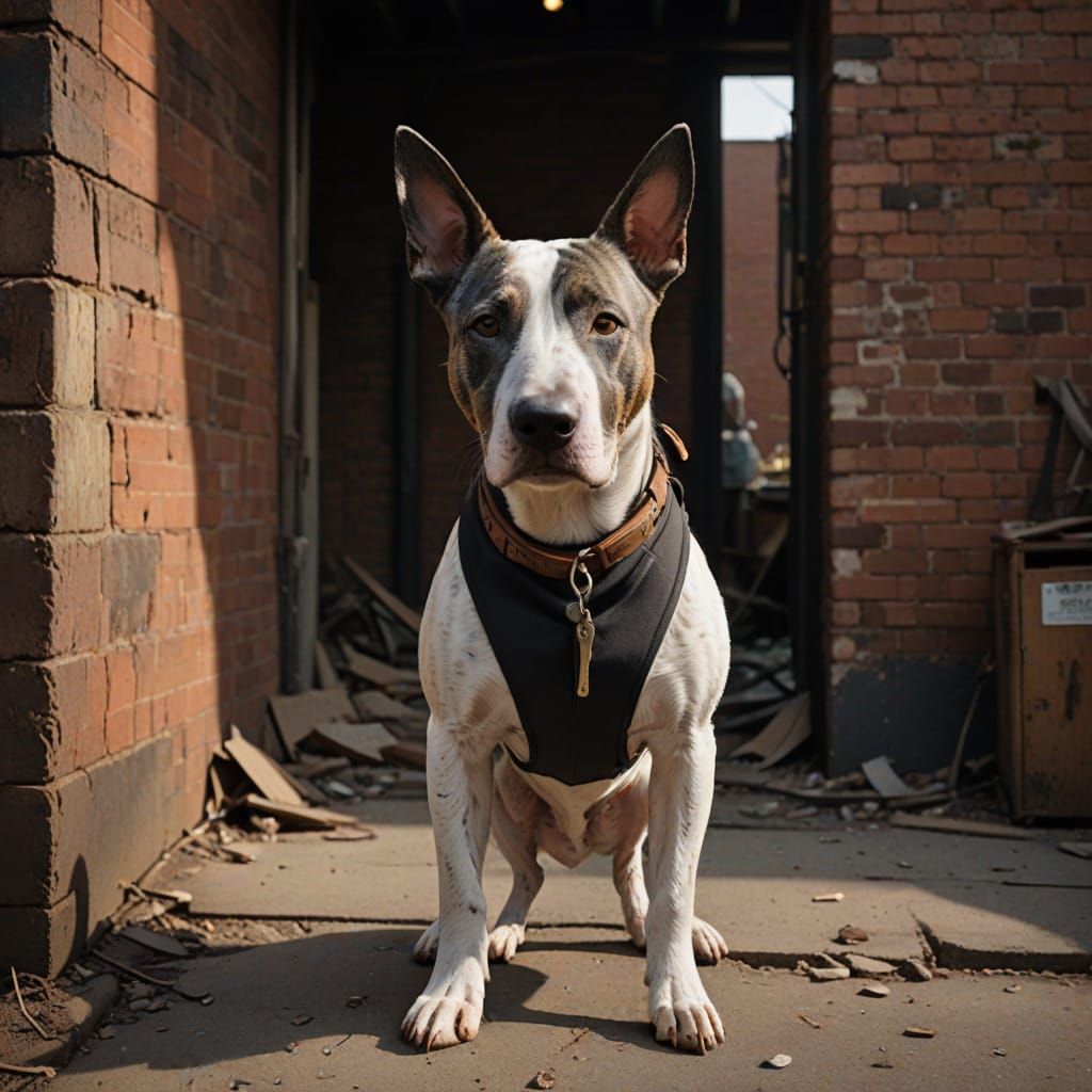 Gritty Working-Class Dog in a Rustic Landscape