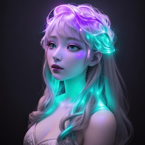 Illuminated Gray Brain with Flowing Aurora Lights