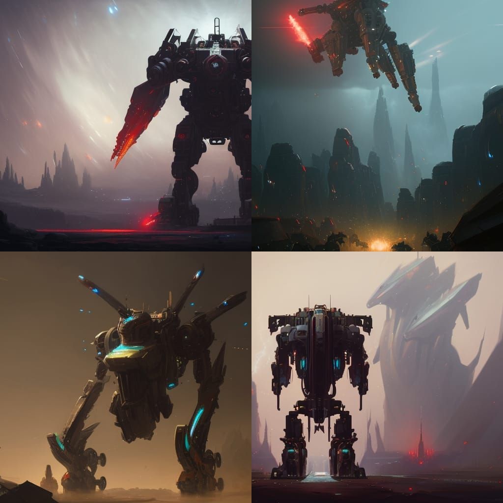 Virbro Mech with Rockets: Dark Fantasy Concept Art