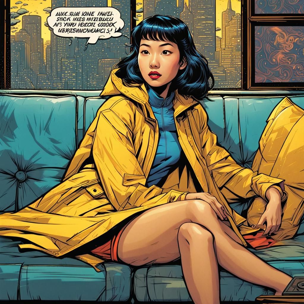 Retro Comic Book Girl in Yellow Raincoat