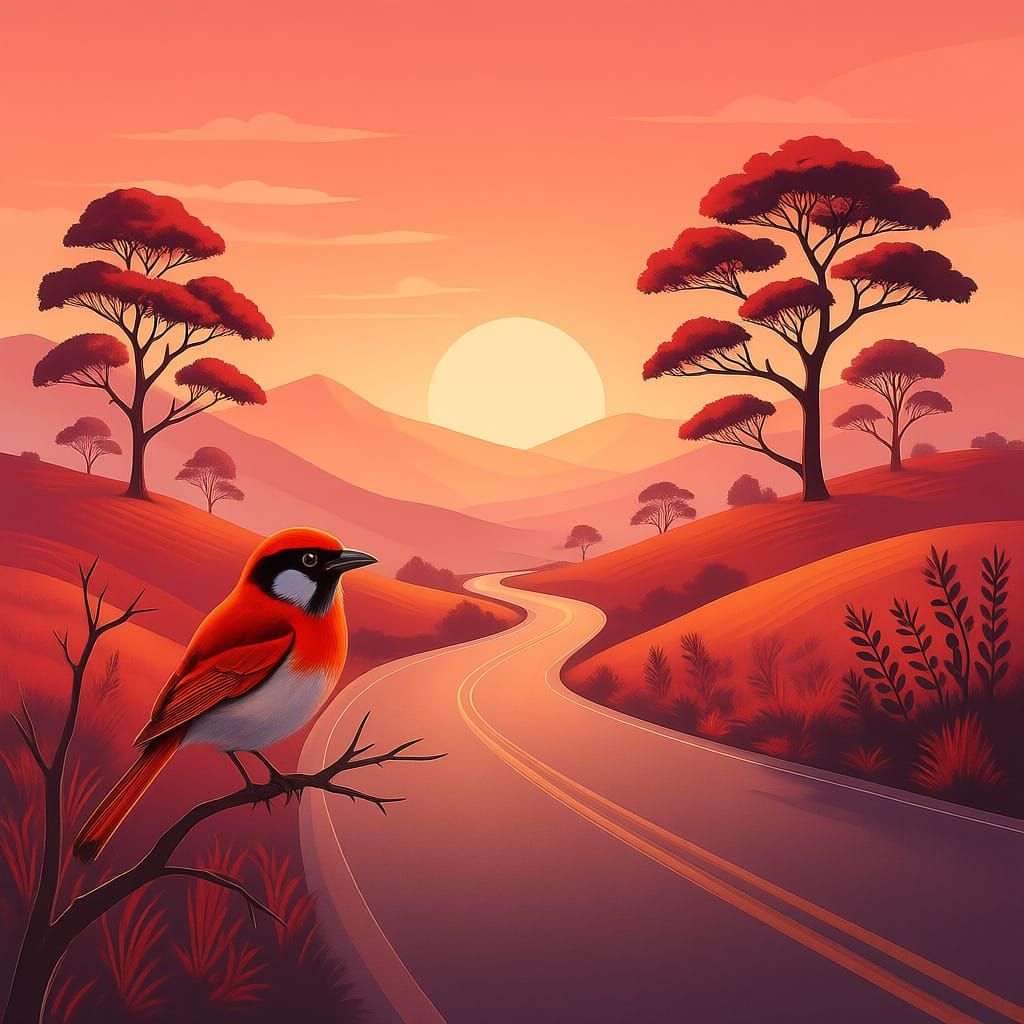 Monochromatic Landscape with Rufous-Bellied Thrush in Sepia ...