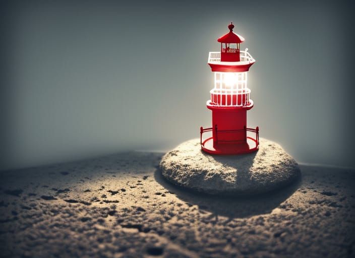 Miniature Lighthouse with Football Team Photo, Dark Art