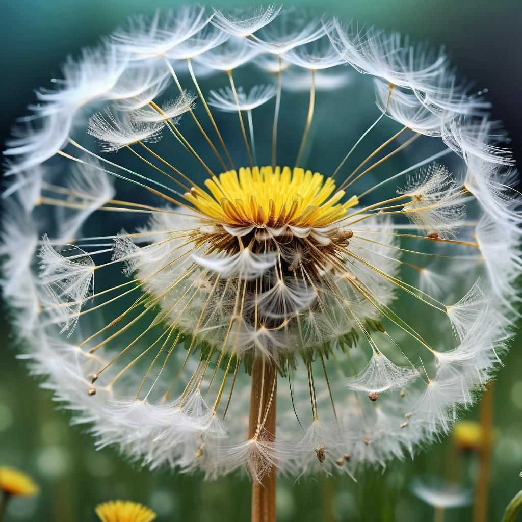 Ethereal Dandelion Macro with Fairy, Detailed Matte Painting