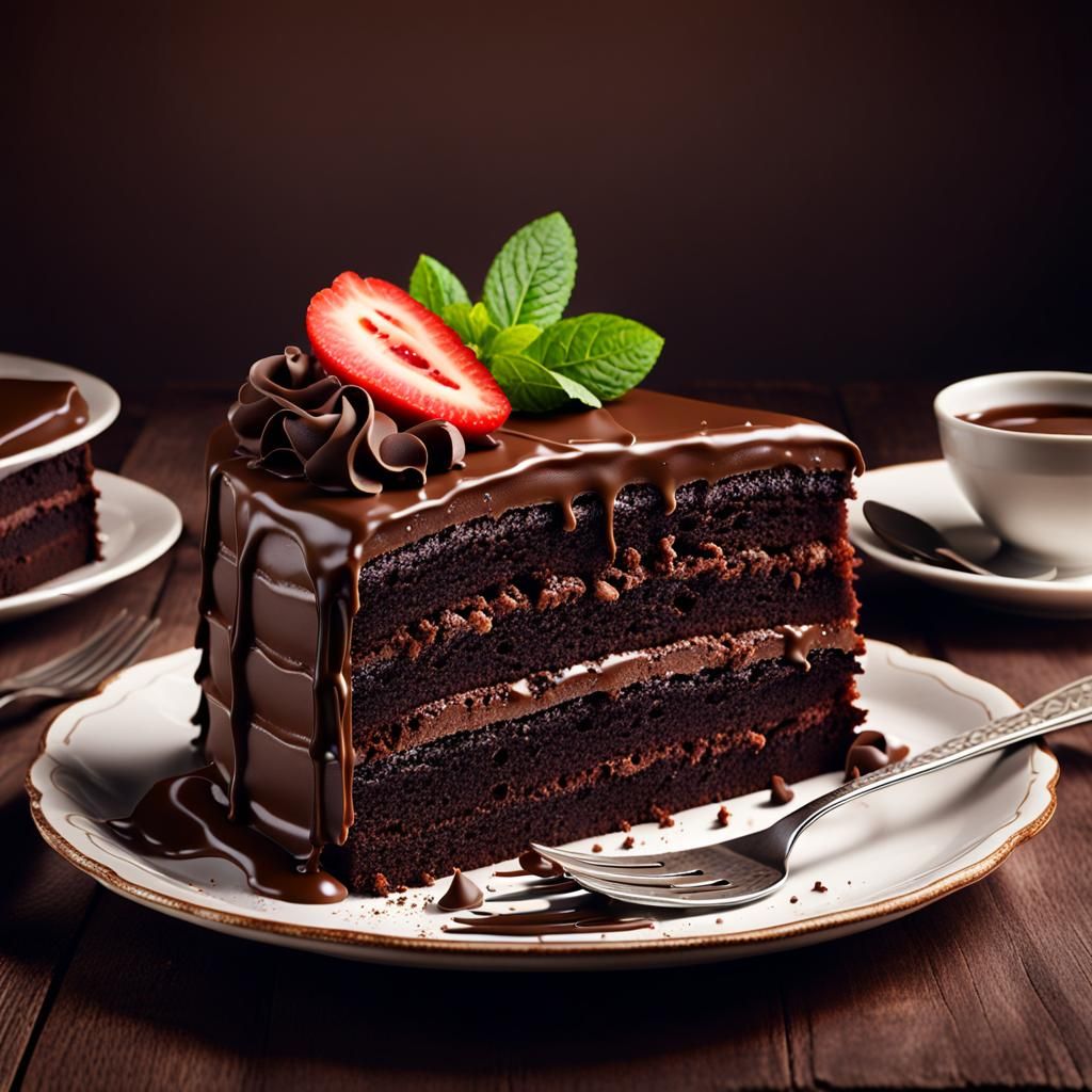 Decadent Chocolate Cake Still Life in Matte Painting