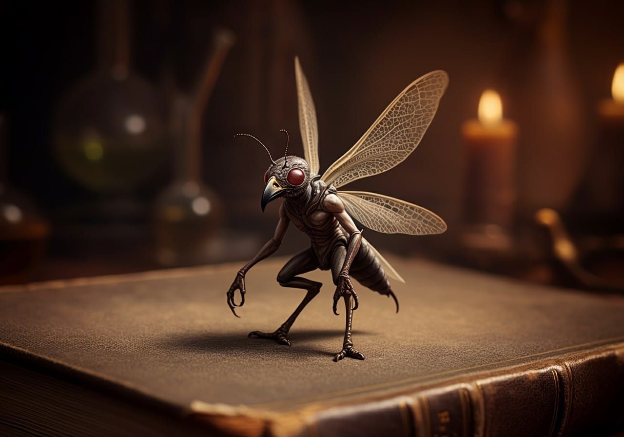 Insectoid Demon on Ancient Tome: Dark Fantasy Art