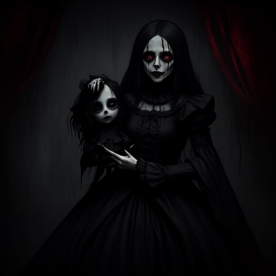 Eerie Doll with Knife in Gothic Horror Style