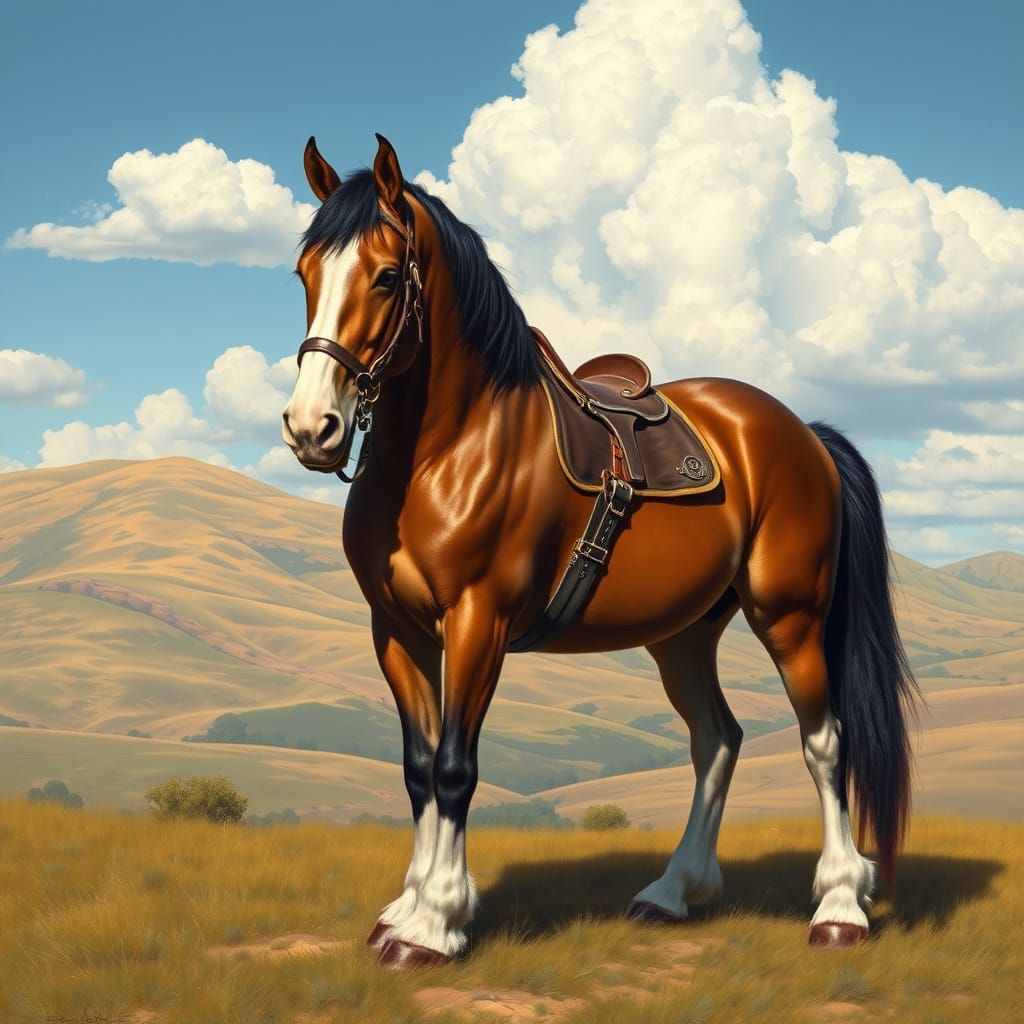 Majestic Clydesdale in Rustic Countryside