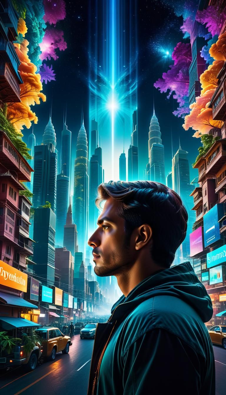 A dreamscape of a man lost in thought