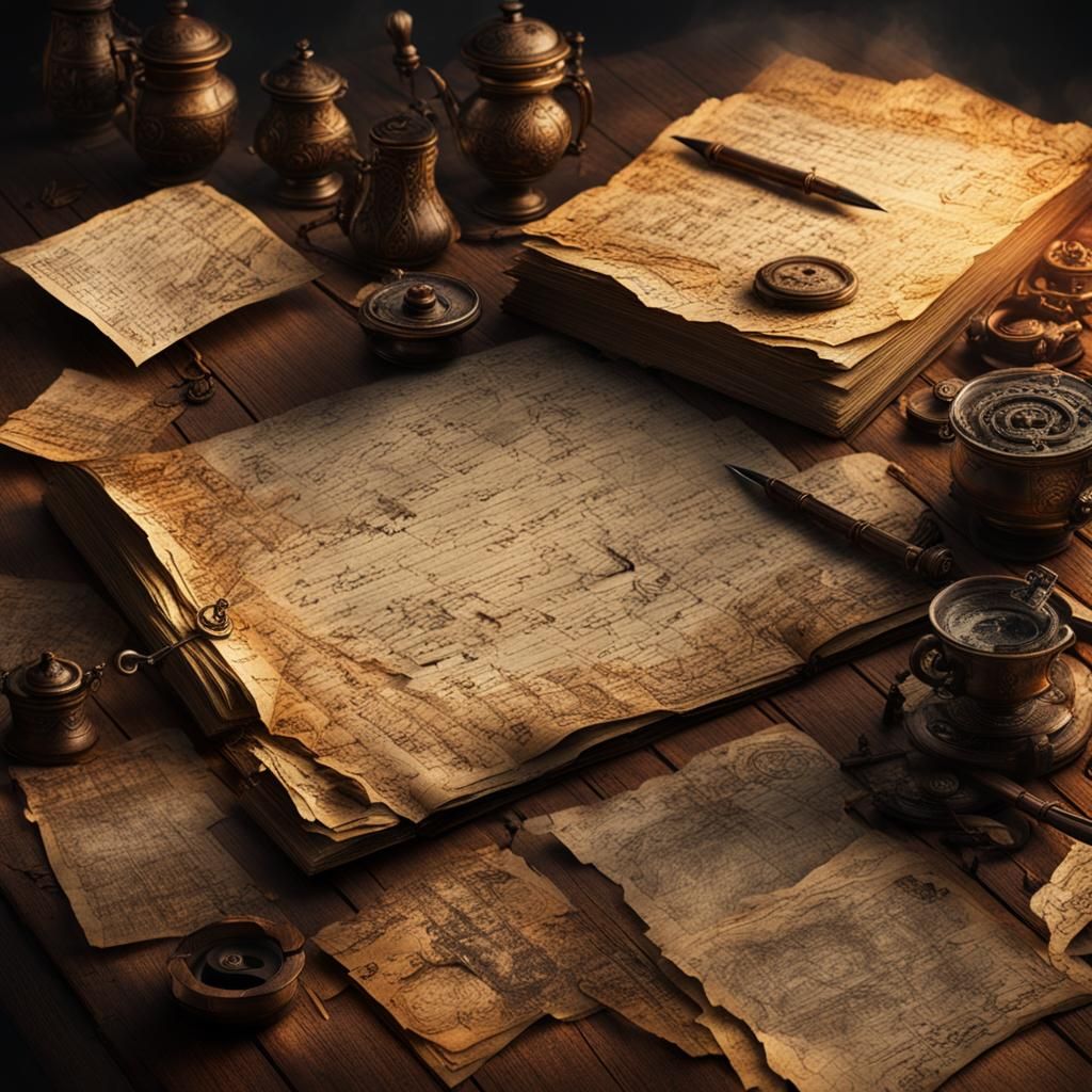 Sinister Black Fire Illuminates Detailed Parchment Notes