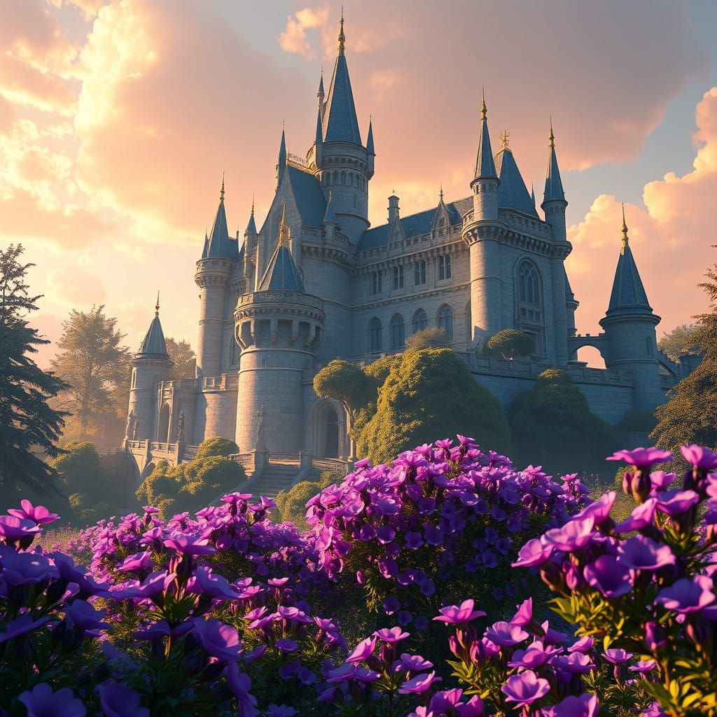 Ethereal Castle in Vibrant Purple Bloom
