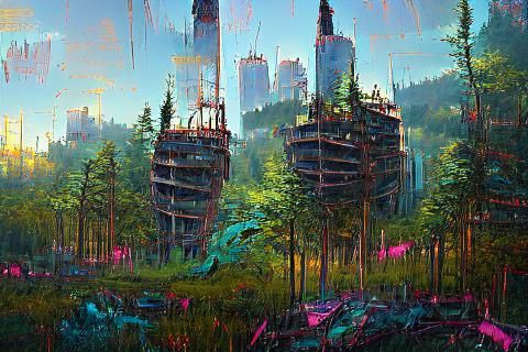 Surreal City in Jungle, Digital Art