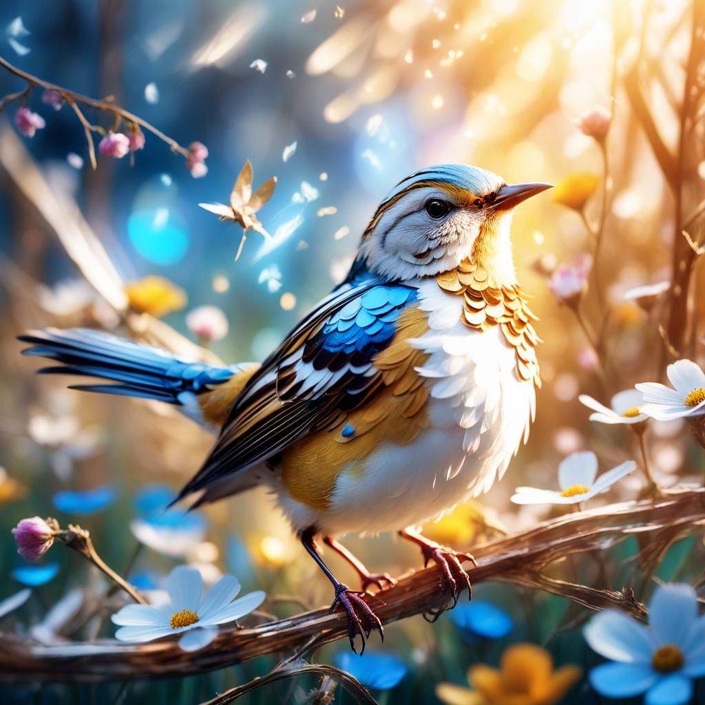 Enchanted Forest Songbird in Vibrant Digital Art