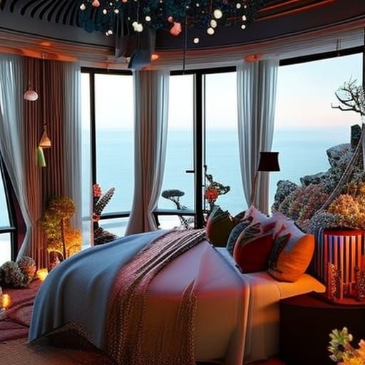 Dreamy Sea View Bedroom in Ghibli Style